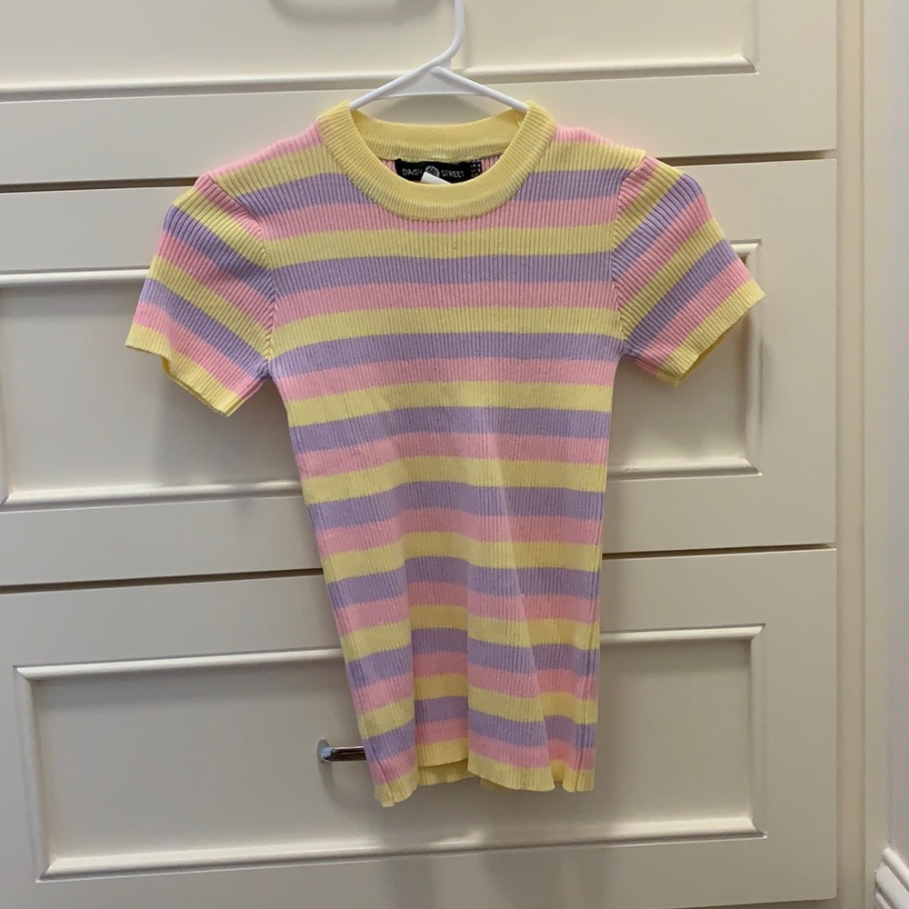 ASOS yellow, purple, pink striped bodycon knit top